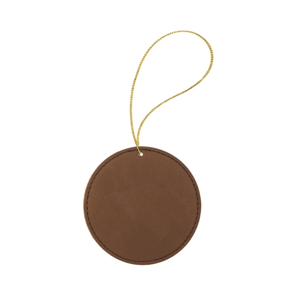 3.75" x 3.75" x 1/8" round PU leatherette hanging holiday ornament... from ASI 74601 Calico