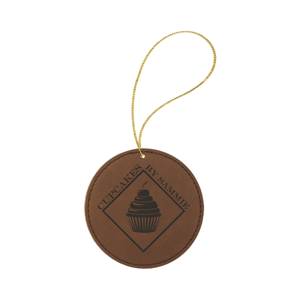 3.75" x 3.75" x 1/8" round PU leatherette hanging holiday ornament... from ASI 74601 Calico