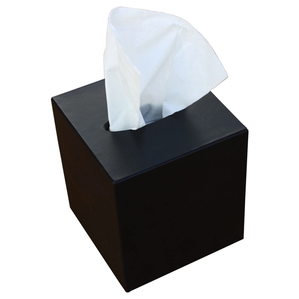 Black cube-shaped tissue box cover made of leatherette material.... from ASI 48125 Dacasso / DaCasso