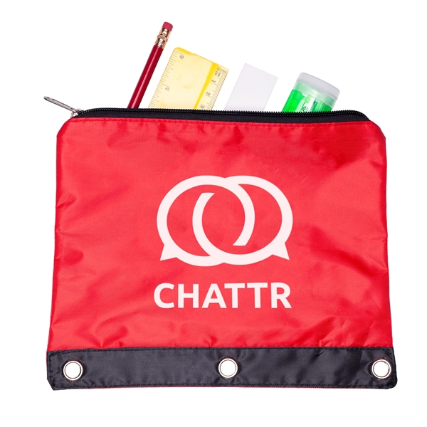 Essential school supplies in a sturdy 600 denier polyester zippered pouch... from ASI 79840 The Proinnovative Line
