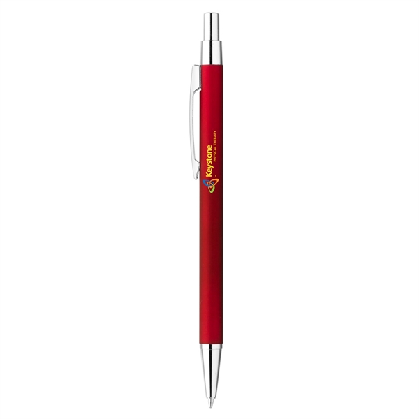 Plunger-action pen with a slim aluminum barrel featuring a soft-touch coating.... from ASI 88060 Snugz/USA Inc / Sweda®
