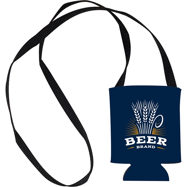 Hands-free can cooler with neck strap, USA made and machine washable—perfect... from ASI 61966 HPG / Best Promotions USA