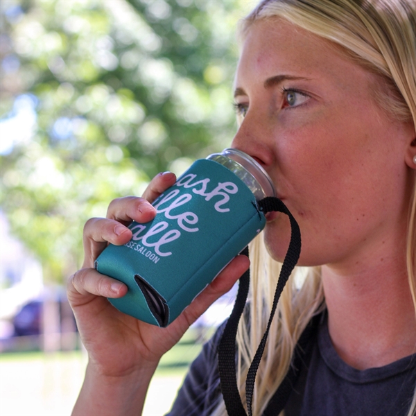 Hands-free can cooler with neck strap, USA made and machine washable—perfect... from ASI 61966 HPG / Best Promotions USA