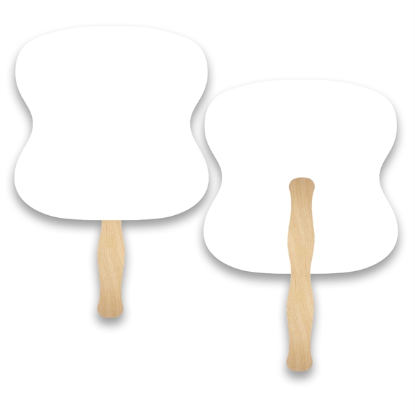 Stock Shape Hourglass handheld fan with wood handle (wood stick) attached... from ASI 93520 Ventura Inc