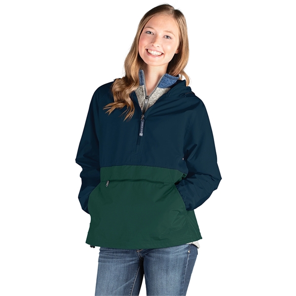 Pack-N-Go® polyester half-zip unisex pullover jacket that folds into its own... from ASI 44620 Charles River Apparel