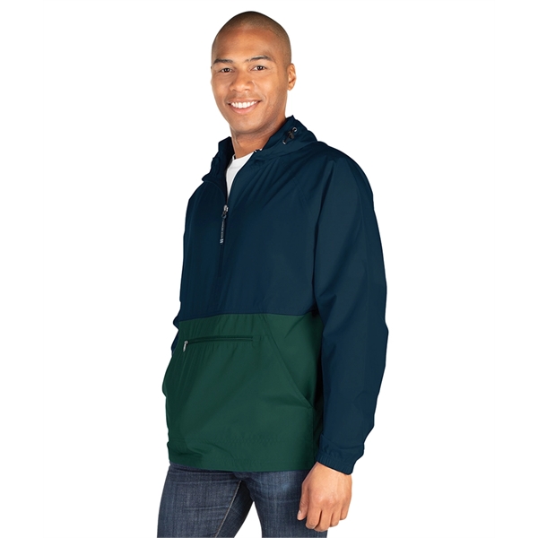 Pack-N-Go® polyester half-zip unisex pullover jacket that folds into its own... from ASI 44620 Charles River Apparel