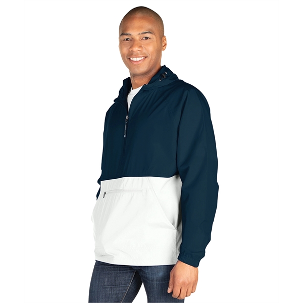 Pack-N-Go® polyester half-zip unisex pullover jacket that folds into its own... from ASI 44620 Charles River Apparel