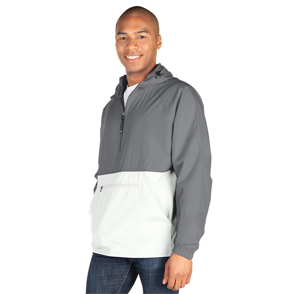 Pack-N-Go® polyester half-zip unisex pullover jacket that folds into its own... from ASI 44620 Charles River Apparel