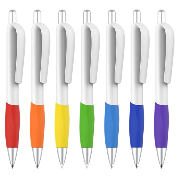 Click-action plastic pen with a white body and colored grip or... from ASI 37218 Athena Promo (tm)