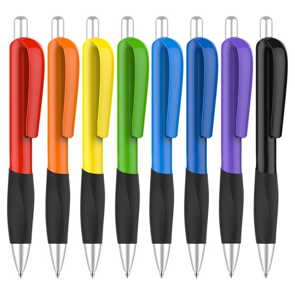 Click-action plastic pen with a white body and colored grip or... from ASI 37218 Athena Promo (tm)
