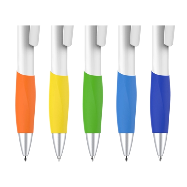 Click-action plastic pen with a white body and colored grip or... from ASI 37218 Athena Promo (tm)