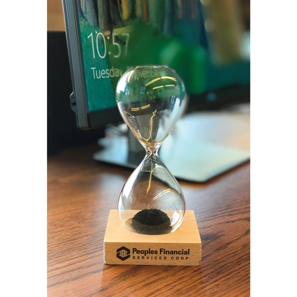 6" magnetic hourglass timer with metallic sand, wooden base and gift... from ASI 63549 Jornik Manufacturing Corp