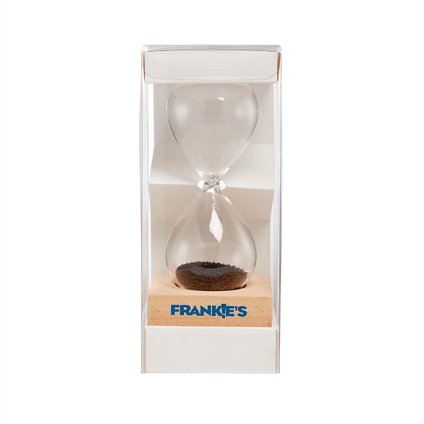 6" magnetic hourglass timer with metallic sand, wooden base and gift... from ASI 63549 Jornik Manufacturing Corp