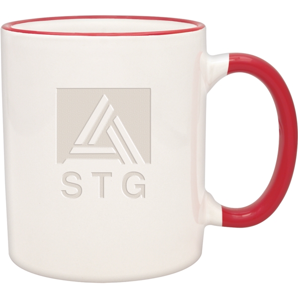 11 oz. white ceramic mug with a colored handle and stylish... from ASI 71920 Moderne Glass Company Inc / Glass America®