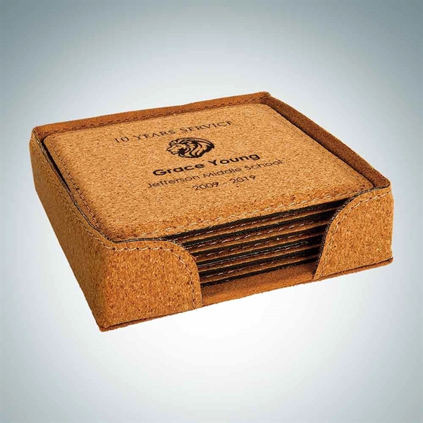 6 piece cork square coasters with holder.... from ASI 47791 Best Deal Awards