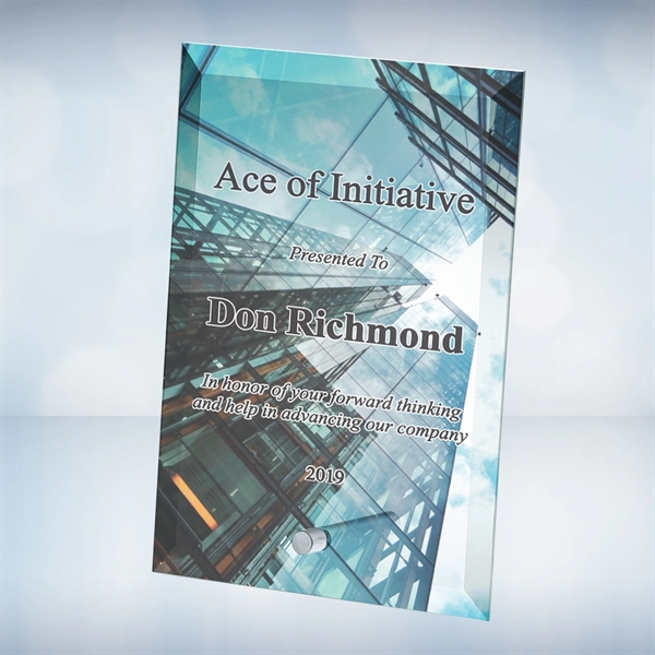 Beveled Vertical Rectangle Photo Plaque is made of jade glass and... from ASI 47791 Best Deal Awards