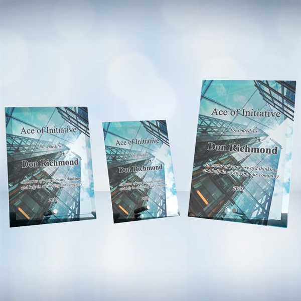 Beveled Vertical Rectangle Photo Plaque is made of jade glass and... from ASI 47791 Best Deal Awards