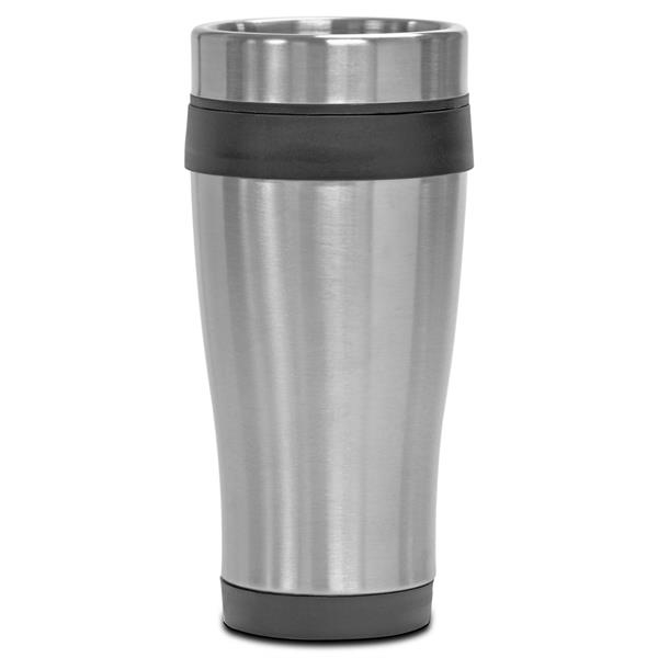 14-Ounce stainless steel Black City tumbler with double-walled insulation and chrome... from ASI 71920 Moderne Glass Company Inc / Glass America®