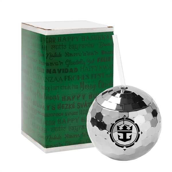 4.5" disco ball-shaped tumbler with metallic silver color and a reusable... from ASI 63549 Jornik Manufacturing Corp / Jornik