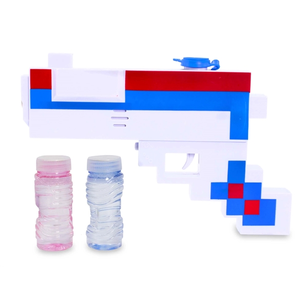 Red, white and blue colored, pixel-designed bubble gun with built-in LED... from ASI 42016 Brighter Promotions Inc