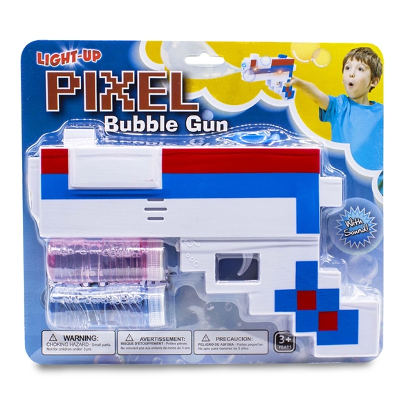 Red, white and blue colored, pixel-designed bubble gun with built-in LED... from ASI 42016 Brighter Promotions Inc