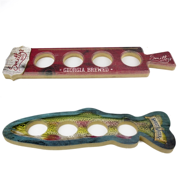 Wooden beer flight tray with routed edges and 4 holes.... from ASI 50120 Dixie Seal & Stamp Co Inc / Dixiline