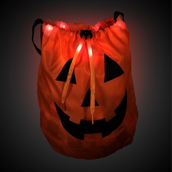 Light-up trick-or-treat pumpkin bag with 6 red LED lights along the... from ASI 42016 Brighter Promotions Inc