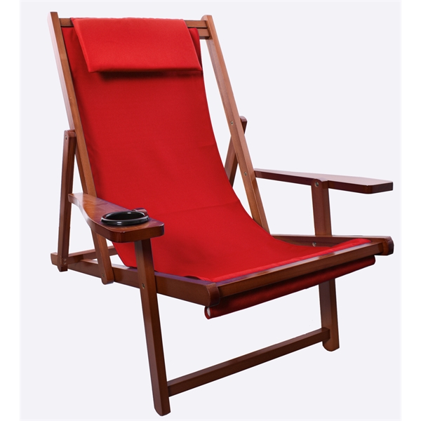 Adjustable wood sling chair with adjustable reclining feature and cup holder... from ASI 76730 Peerless Umbrella Co Inc / Threads By Peerless