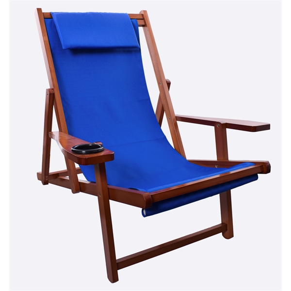 Adjustable wood sling chair with adjustable reclining feature and cup holder... from ASI 76730 Peerless Umbrella Co Inc / Threads By Peerless