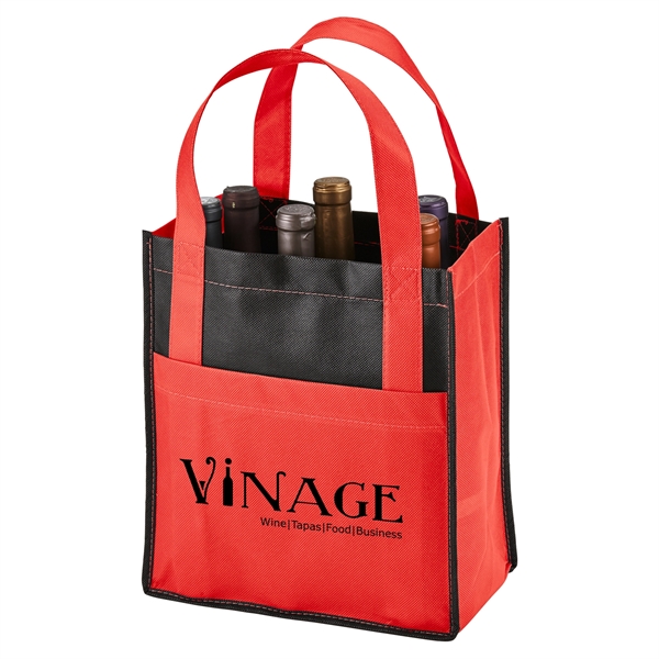 Six-bottle wine tote carrier bag with two-tone design made from 80... from ASI 52840 Evans Manufacturing