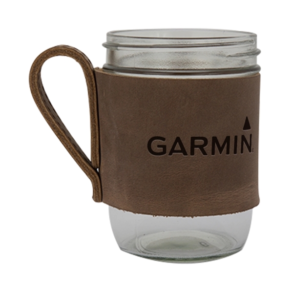 5" x 4 3/4" wide-mouth mason jar with leather handled sleeve,... from ASI 88060 Snugz/USA Inc / SnugZ USA®