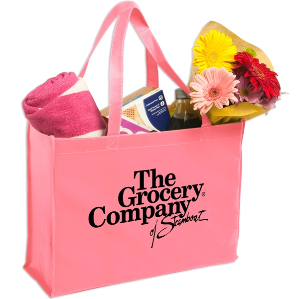 Reusable shopping tote bag constructed of 80 gsm non-woven polypropylene and... from ASI 52840 Evans Manufacturing