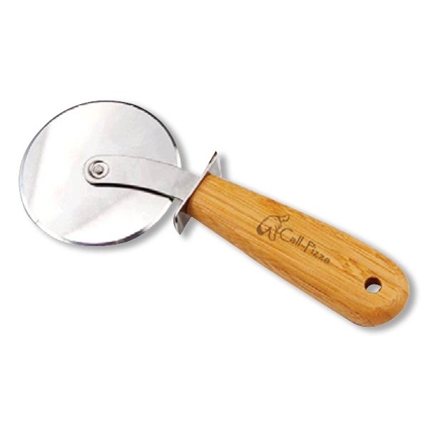 0.625" x 3.1875" x 7.75" stainless steel pizza cutter with bamboo... from ASI 99030 Zipline