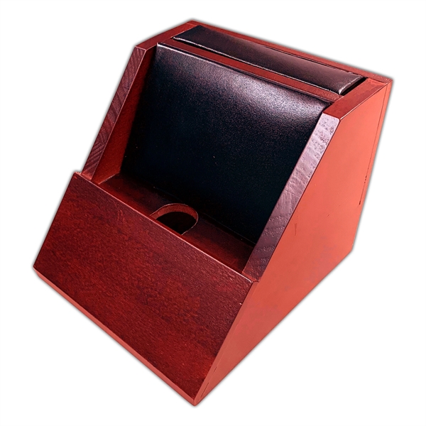 Rosewood and leather desktop cell phone holder with four non-slip rubber... from ASI 48125 Dacasso