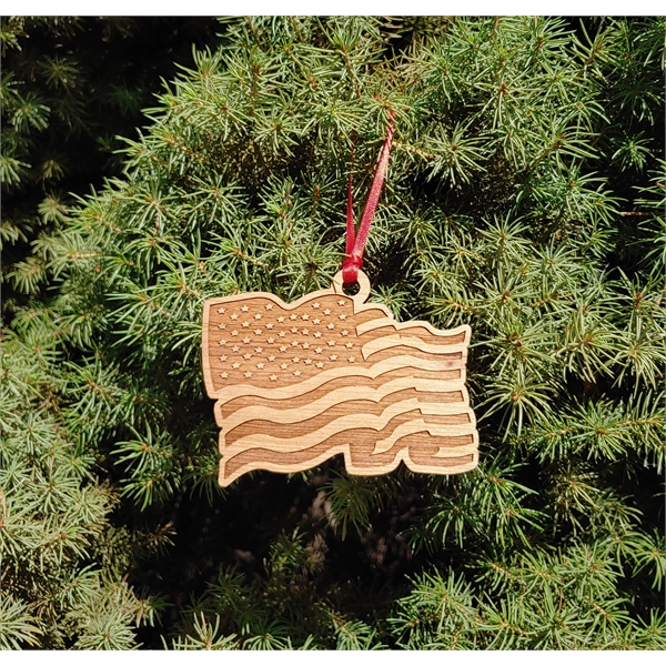 Ornament made of hardwood in the shape of a waving American... from ASI 92531 Unique Custom Products / UCP
