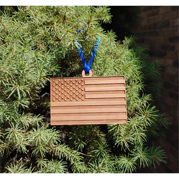 Ornament made of hardwood in the shape of the american flag.... from ASI 92531 Unique Custom Products / UCP
