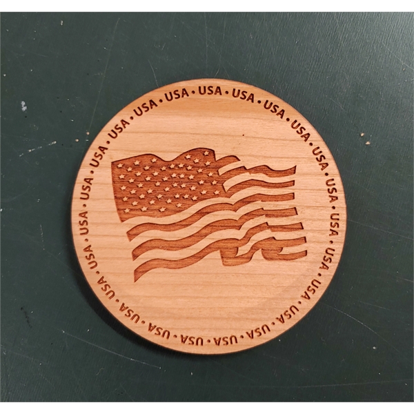 Coaster made of wood with the design of a waving American... from ASI 92531 Unique Custom Products / UCP