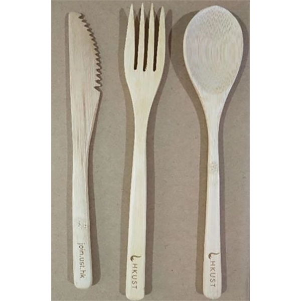 Reusable utensil set made of bamboo including a fork, spoon, and... from ASI 92531 Unique Custom Products / UCP