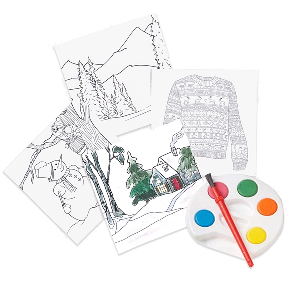 Adult holiday painting set with watercolor paint palette, brush, four 4"... from ASI 63549 Jornik Manufacturing Corp