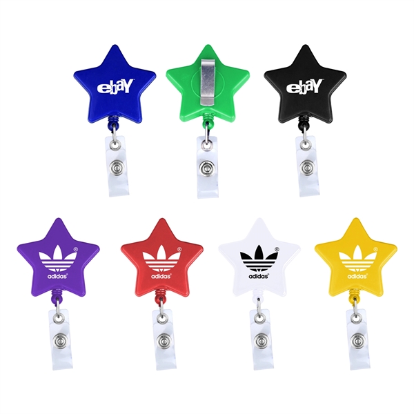 Star shape 28" retractable badge holder with metal clip on back.... from ASI 74585 Nu Promo International / Nu Promo Line