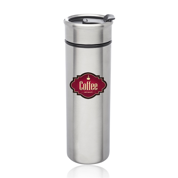 14 oz. stainless steel travel mug with plastic black interior, spill-proof/twist-turn... from ASI 39552 BEL Promo