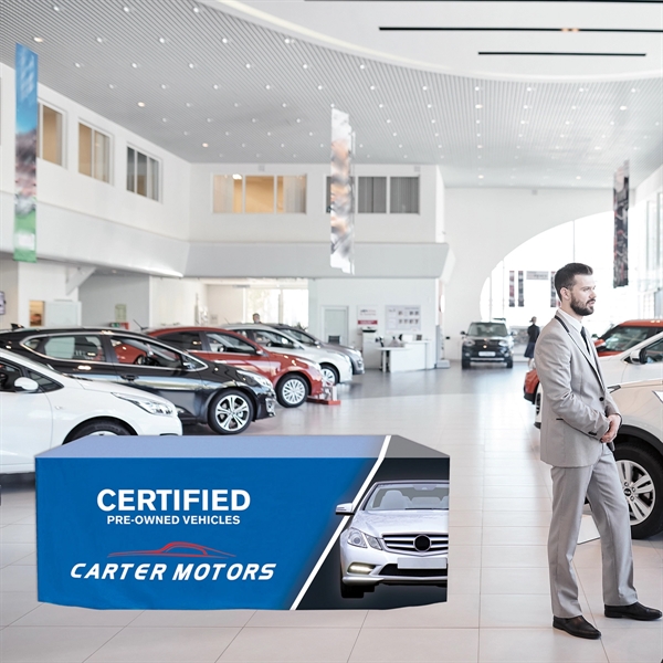 6' to 8' Digitally printed durable polyester convertible table cover... from ASI 80228 Quinn