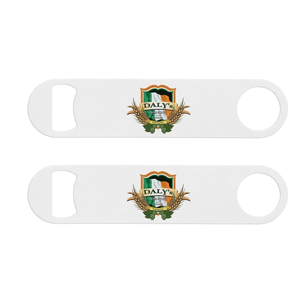 7.2" x 1.7" white powder-coated stainless steel speed bottle opener.... from ASI 62677 iline PROMO (The Innovative Line) / iline (The Innovative Line)