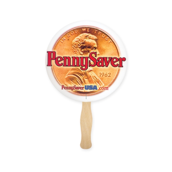 Circle shaped full color sandwiched style hand fans.... from ASI 93520 Ventura Inc