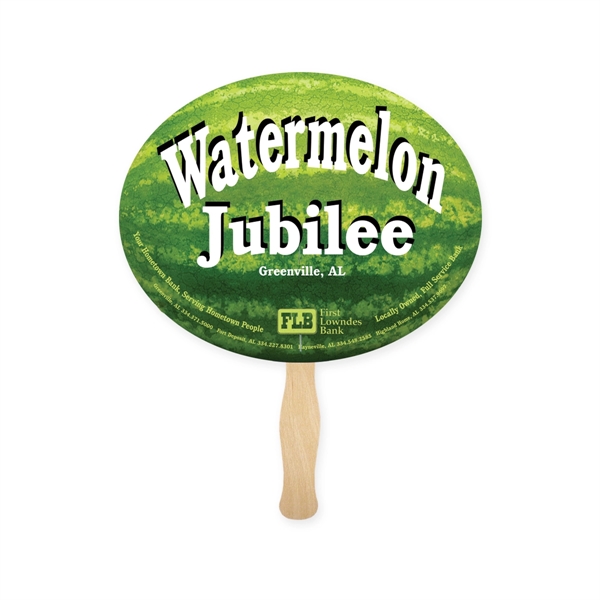 Horizontal Oval shaped full color sandwiched style hand fans.... from ASI 93520 Ventura Inc