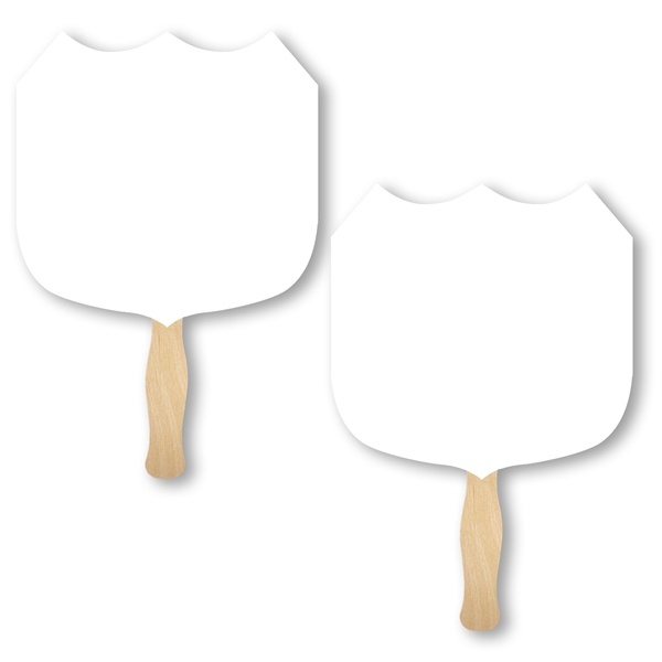 Shield shaped full color sandwiched style hand fans.... from ASI 93520 Ventura Inc