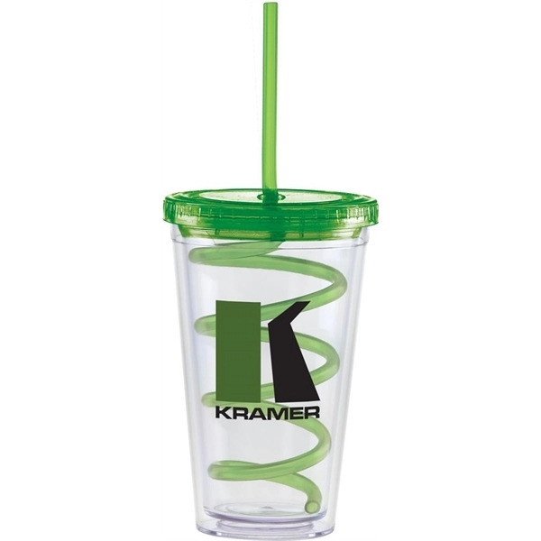 16 oz. Clear tumbler with colored curly straw and lid.... from ASI 71920 Moderne Glass Company Inc / Glass America®