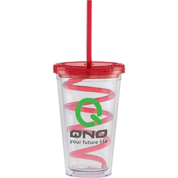 16 oz. Clear tumbler with colored curly straw and lid.... from ASI 71920 Moderne Glass Company Inc / Glass America®