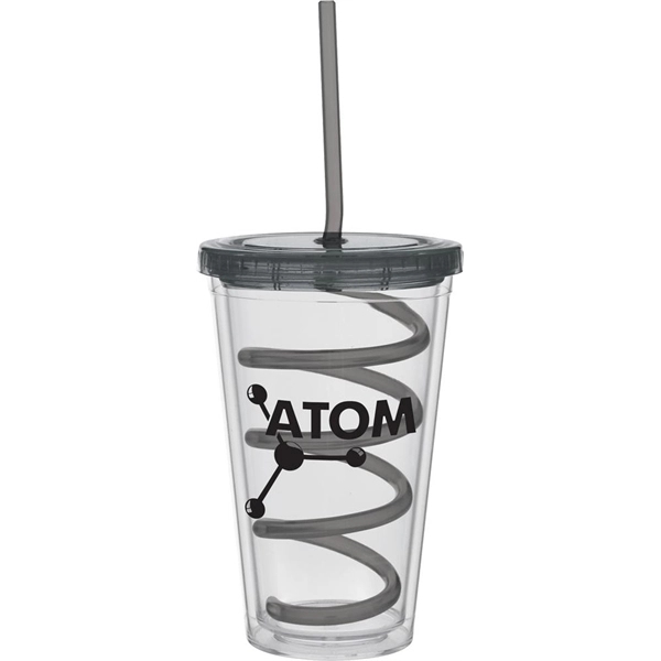 16 oz. Clear tumbler with colored curly straw and lid.... from ASI 71920 Moderne Glass Company Inc / Glass America®