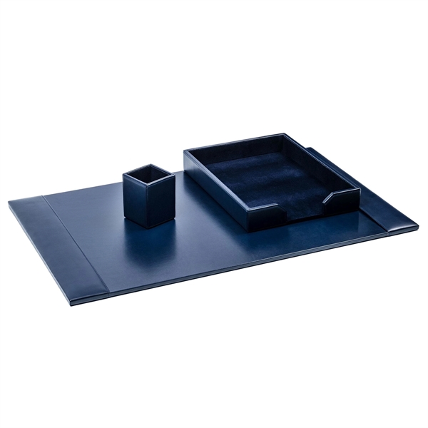 Navy blue bonded leather 3-piece desk set with desk pad, letter... from ASI 48125 Dacasso / DaCasso